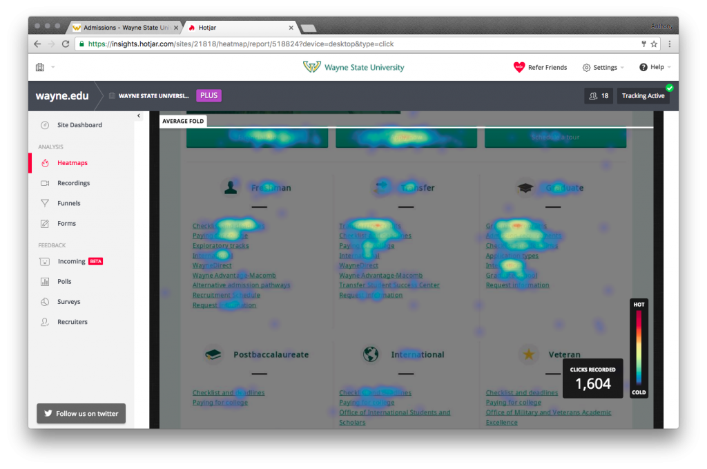 Admissions homepage clickmap